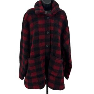 Lee Jacket WMNS 2XL Red Black Buffalo Plaid Sherpa Fleece Button Up Long Sleeves